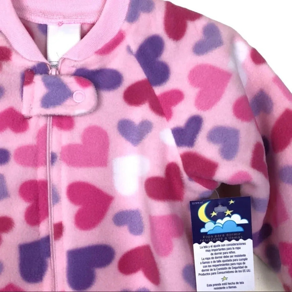 WONDER KIDS NWT GIRLS PAJAMAS PJS SLEEPWEAR HEARTS PINK SIZE 12 MINTHS 2T 3T - Picture 4 of 8